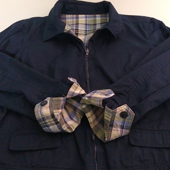 REVERSIBLE, PLAID TO NAVY, COLLARED, ZIP FRONT, JACKET - Picture 6 of 10